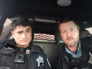 Detective (then officer) Shawn Popow (right) and his partner at the time, Officer Ricardo Ocampo (left). Source: Twitter/X