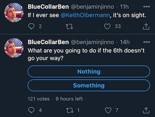 A screengrab of tweets from Ben Jinno. It includes "If I ever see @KeithOlbermann, it's on sight."