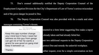 screenshot of court filing and text message